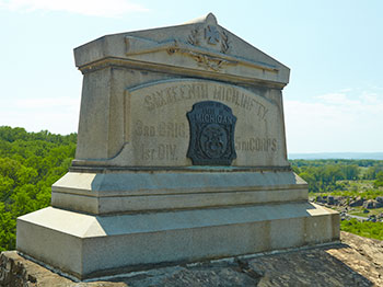 Monument dedicated to the 16th Michigan Infantry on Little Round Top. Image ©2015 Look Around You Ventures, LLC.